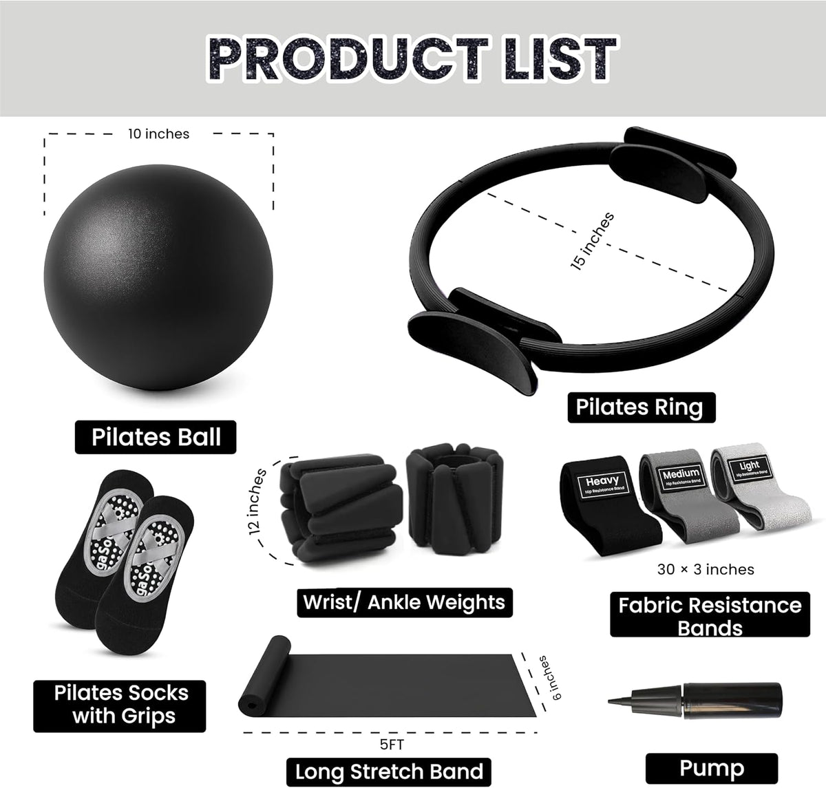Pilates Kit with Weights, Pilates Kit with Ankle Wrist Weights, Pilates Set, at Home Pilates Kit, Pilates Sets for Women, Pilates Essential Kit, Pilates Accessories, Pilates Workout Sets