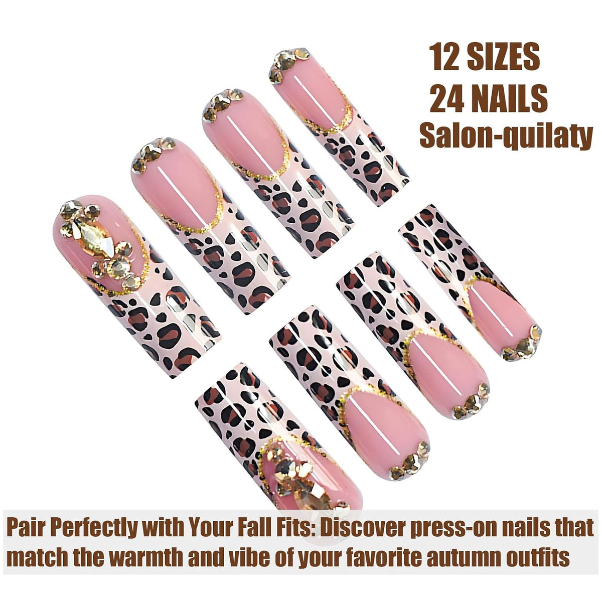 Long Square Press on Nails French Tip Press-On Nails Brown Fall Nails Art for Women