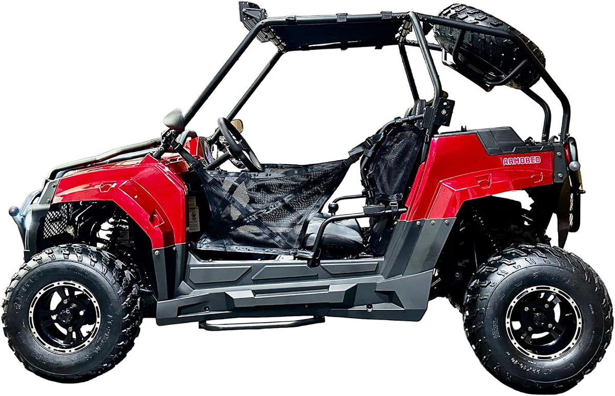 Armored UTV SSR 170RS Utility Vehicle, 2-Seater, 200Cc Automatic + Reverse with Cargo Bed LED Headlights Spare Wheel, DF200GKV Work Truck Backyard Use on the Farm (Red)
