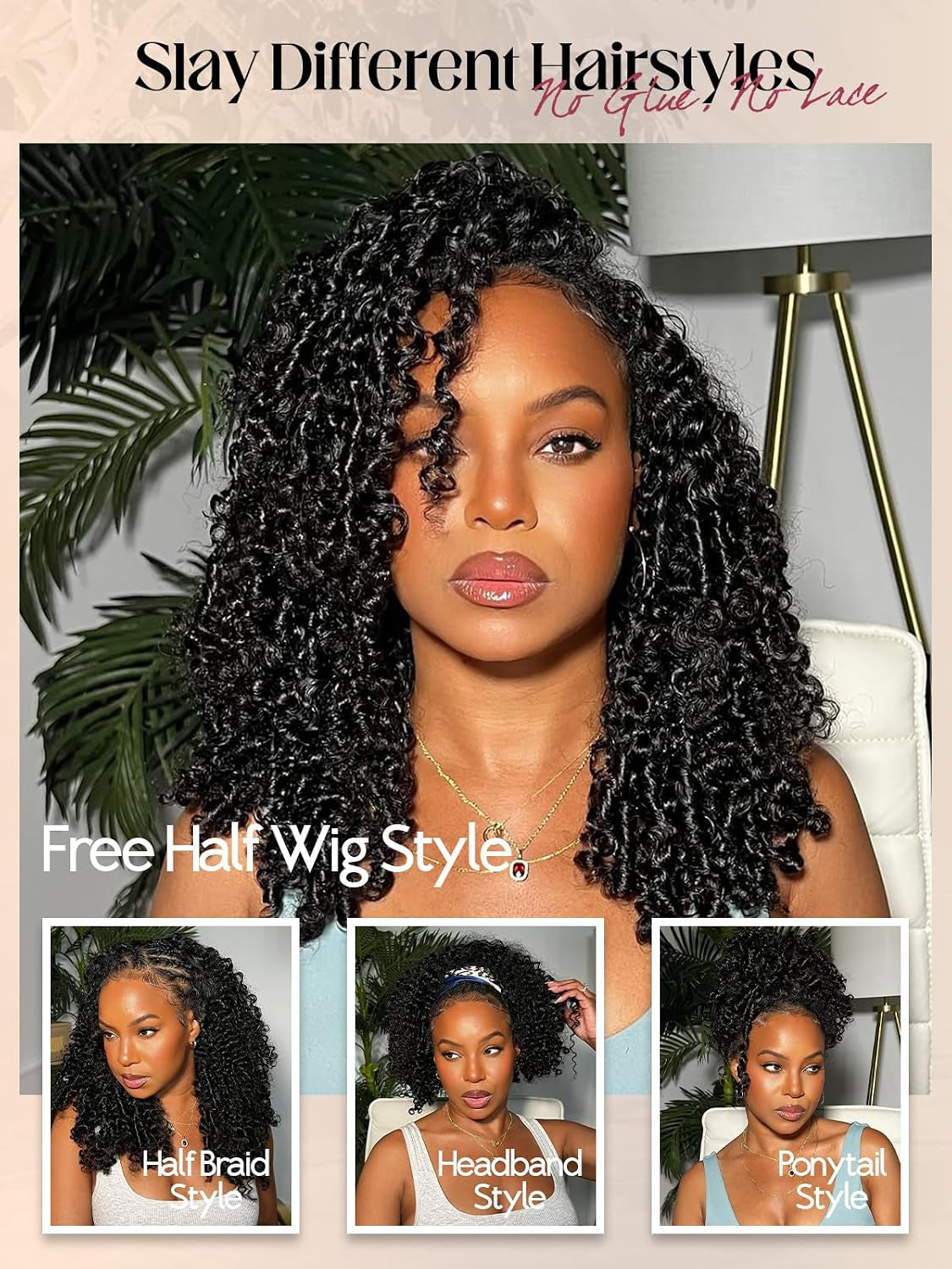 220% Density 20 Inch Burmese Curly Half Wig,100% Human Hair,[2-Year Life,220G], 3 in 1 Glueless Human Hair Half Wig Seamless Flip over Half Wigs for Black Women No Glue No Lace Curly Wig