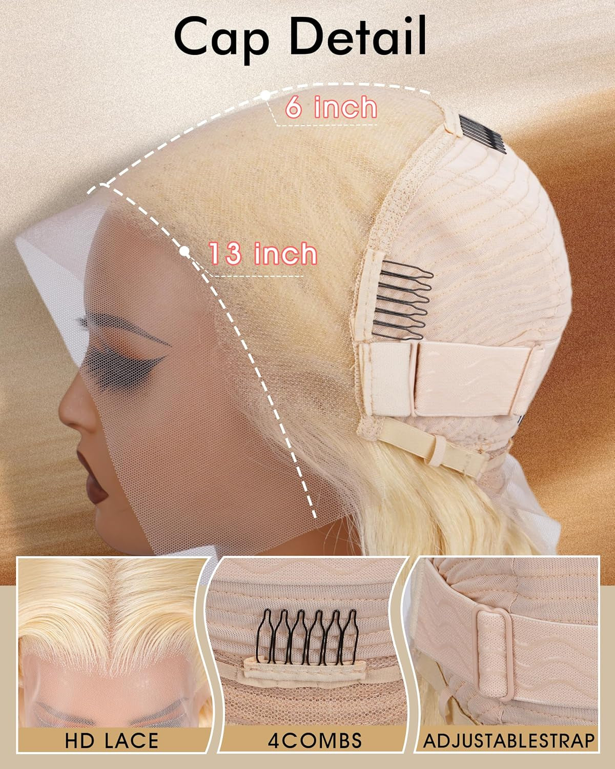 30 Inch 613 13X6 Lace Front Wig Human Hair 200 Density Blonde Wig