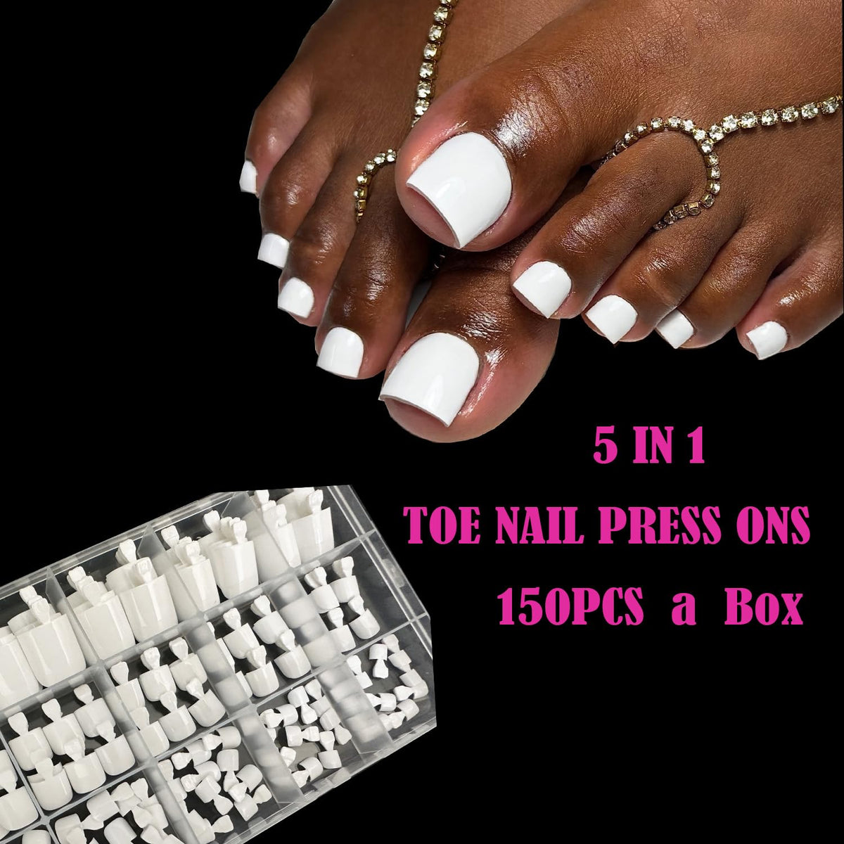 White Toe Nail Press Ons, Press on Toenails for Women 150 PCS