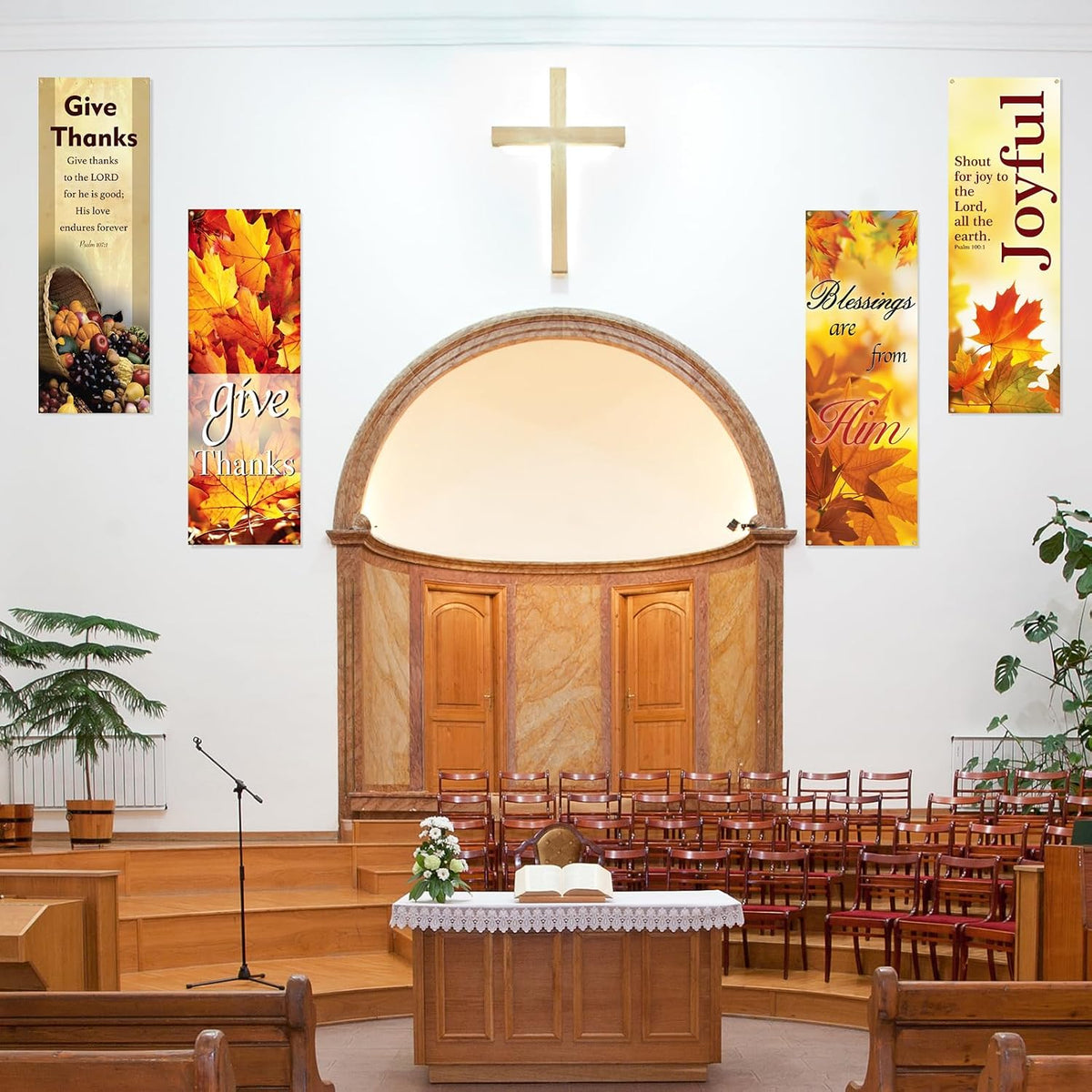 5 Pcs Thanksgiving Church Banners 72X24 Fall Church Banners for Sanctuary Bible Verses Wall Decor Welcome Inspirational Religious Praise Hanging Signs for Church Decor