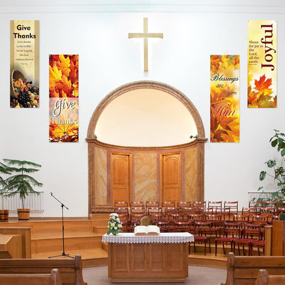 5 Pcs Thanksgiving Church Banners 72X24 Fall Church Banners for Sanctuary Bible Verses Wall Decor Welcome Inspirational Religious Praise Hanging Signs for Church Decor