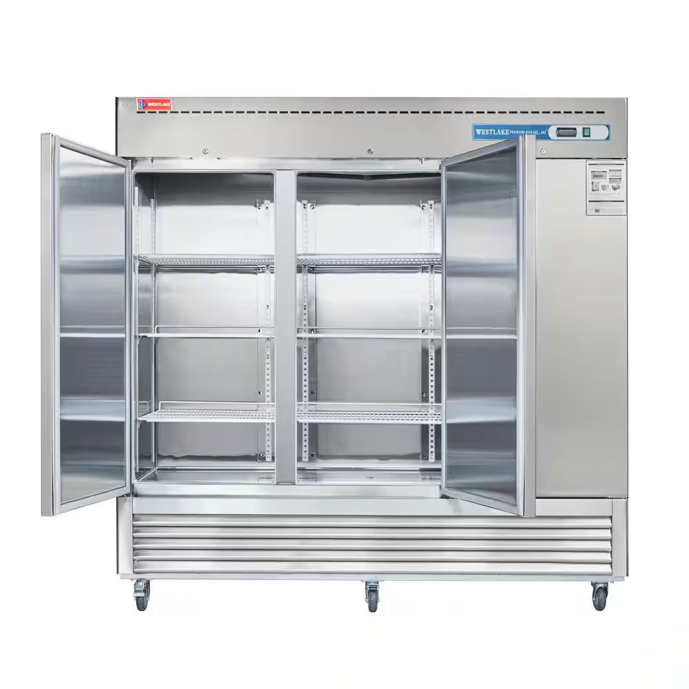 82 In. W. 72 Cu. Ft. Commercial Refrigerator 3-Solid Door Electronic Control System Stainless Steel