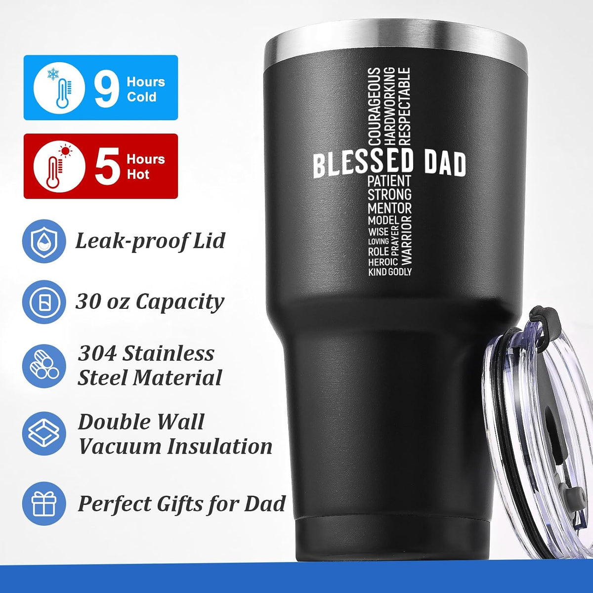 Christian Father'S Day Gifts, Blessed Dad 30Oz Insulated Tumbler with Keychain, Father’S Day, Birthday, Christmas, Christian Gifts for Dad, Black