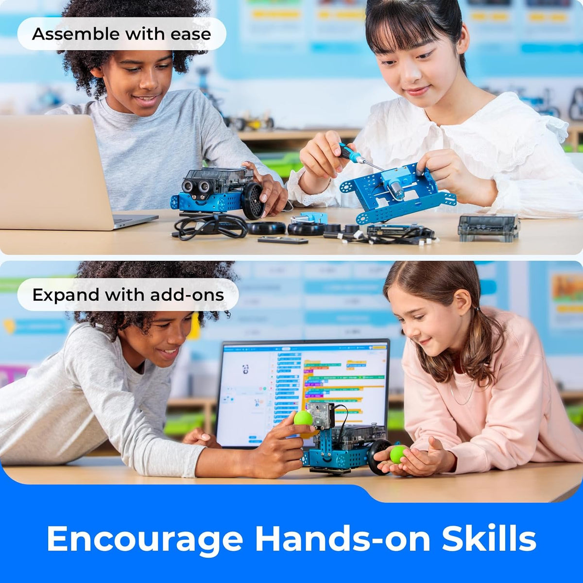 Mbot2 Coding Robot for Kids, Code Learning Support Scratch & Python Programming, Robotics Kit for Kids Ages 8-14 and Up, Building STEM Robot Toys Gifts for Boys Girls