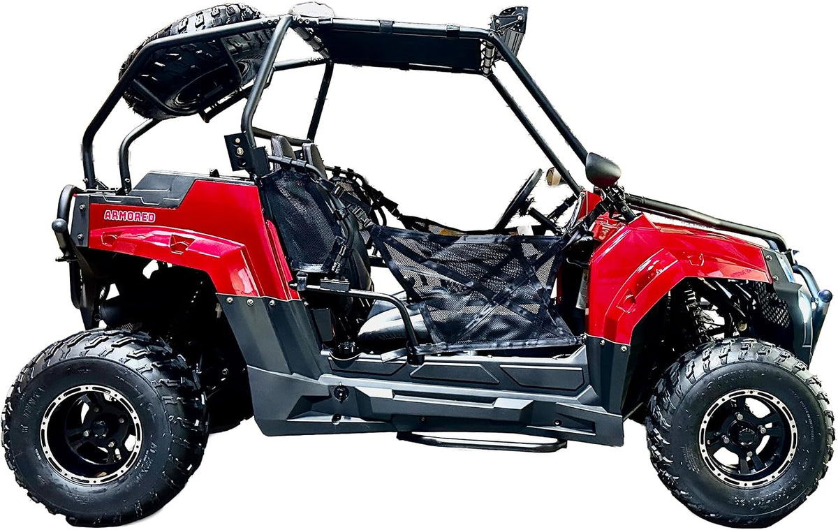 Armored UTV SSR 170RS Utility Vehicle, 2-Seater, 200Cc Automatic + Reverse with Cargo Bed LED Headlights Spare Wheel, DF200GKV Work Truck Backyard Use on the Farm (Red)