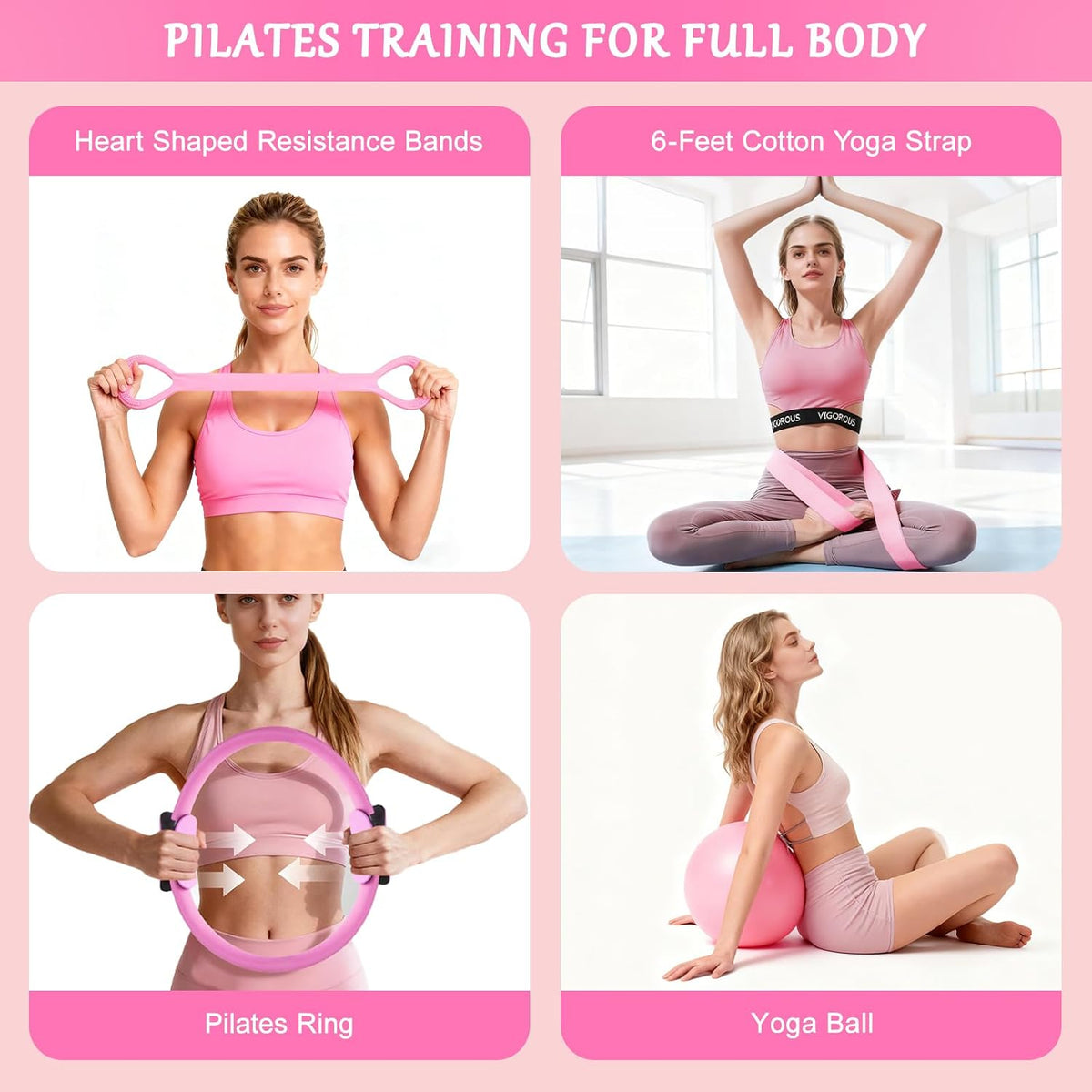 Home Pilates Kit for Women, Pilates Ring Set, Pilates Equipment Kit for Women Home Workouts, Pilates Essentials Kit with Pilates Ring and Ball, Resistance Bands for Strength, Toning, Flexibility