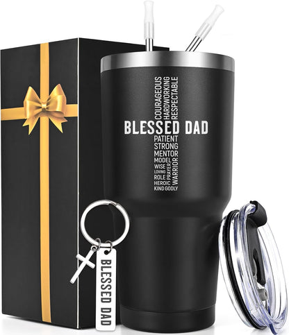 Christian Father'S Day Gifts, Blessed Dad 30Oz Insulated Tumbler with Keychain, Father’S Day, Birthday, Christmas, Christian Gifts for Dad, Black