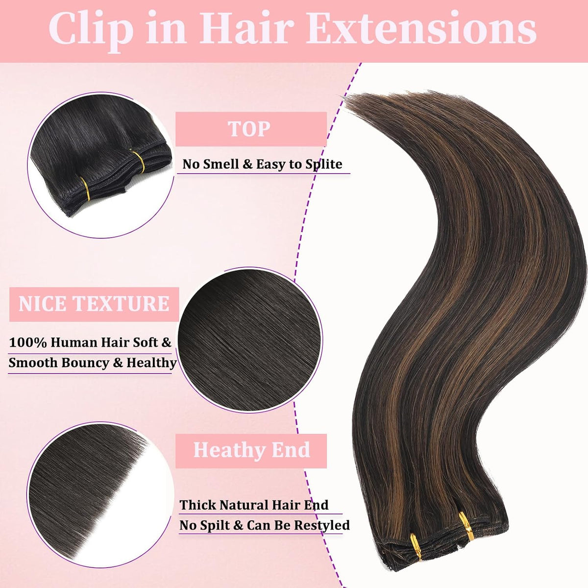 Natural Black Clip in Hair Extensions Real Human Hair 14Inch