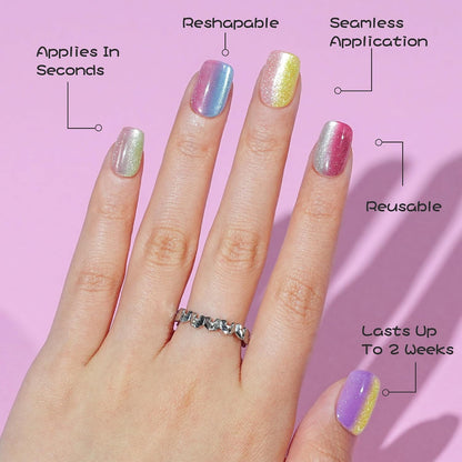 Press on Nails Short - 5 Styles Unique Two-Color Ombre Square Cat Eye Press on Nails, Soft Gel X Coat Nails False Nails in 16 Sizes - 160 PCS Stick on Nails Kit