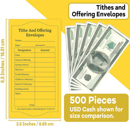 500Pcs Tithes and Offering Envelopes for Church Offering Tithe Envelopes for Church Supplies Donation Church Offering Envelopes 6.5X3.5 Inch Church Envelopes for Tithe and Offering(Yellow)