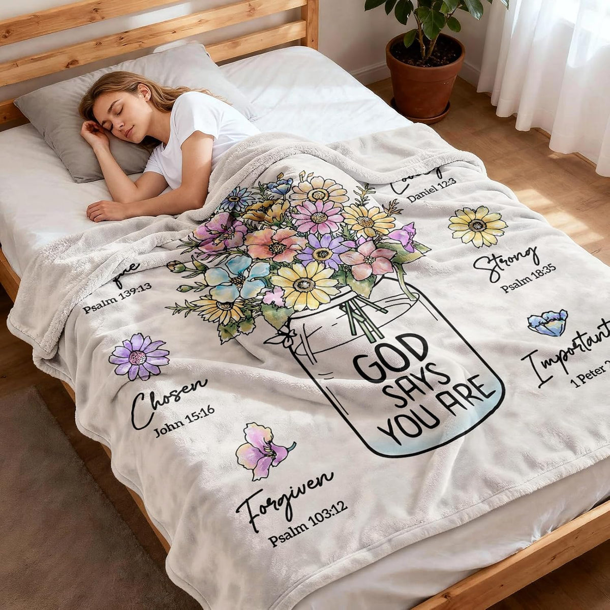 Christian Religious Gifts for Women, Christian Birthday Blanket with Flower