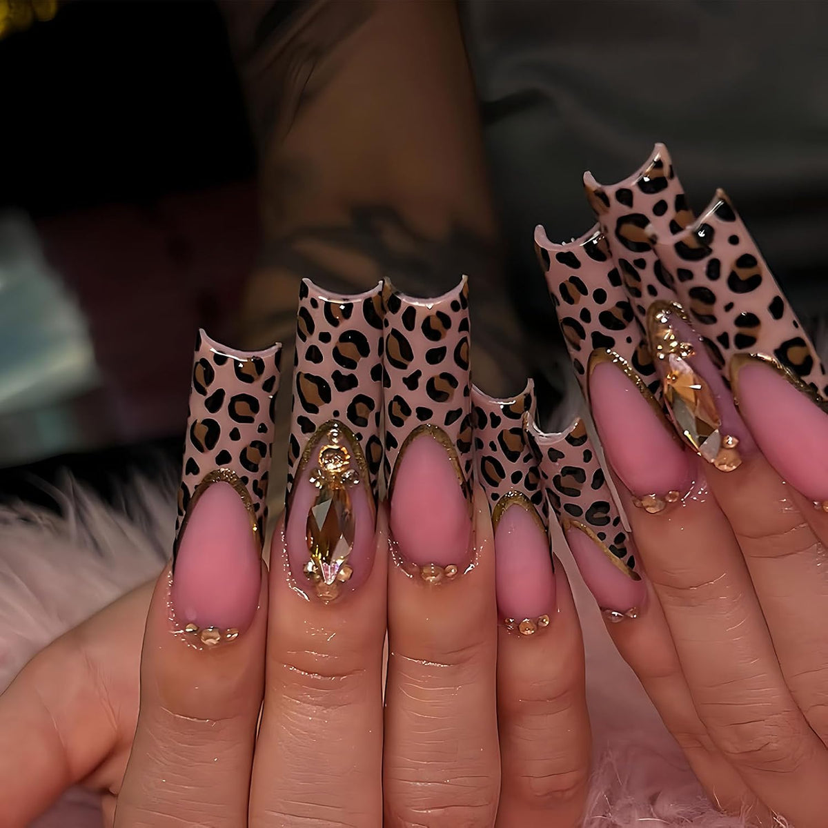 Long Square Press on Nails French Tip Press-On Nails Brown Fall Nails Art for Women