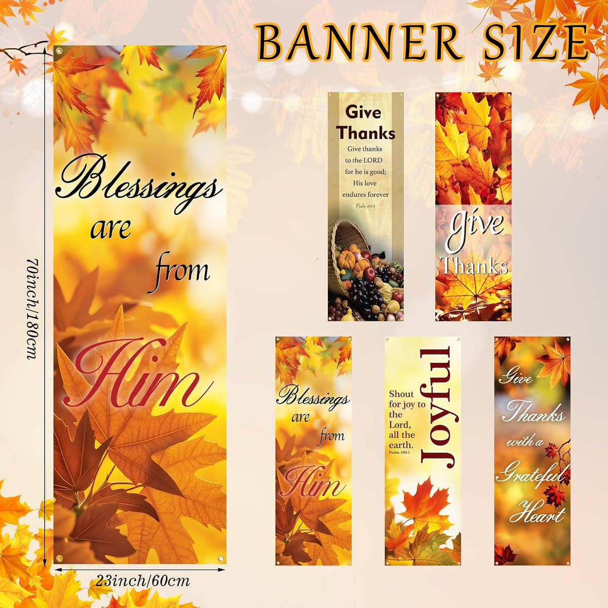 5 Pcs Thanksgiving Church Banners 72X24 Fall Church Banners for Sanctuary Bible Verses Wall Decor Welcome Inspirational Religious Praise Hanging Signs for Church Decor