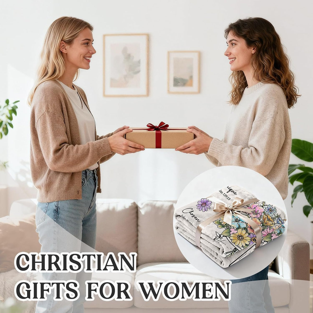 Christian Religious Gifts for Women, Christian Birthday Blanket with Flower