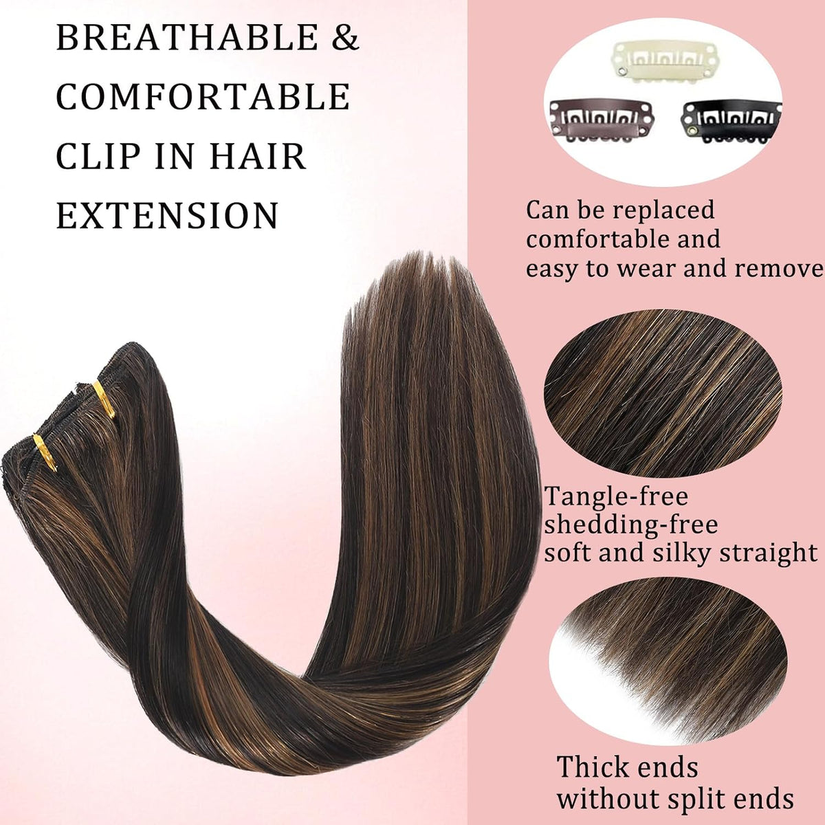 Natural Black Clip in Hair Extensions Real Human Hair 14Inch