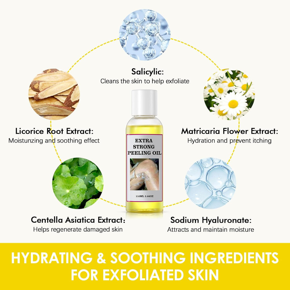 Yellow Peeling Oil for Dark Skin Strong Peel Oil Extra Strength Exfoliating Chemical Exfoliant Peels Solution at Home Body Peeling for Exfoliate Body Hand Foot Knuckle All Skin Type 3.66 OZ