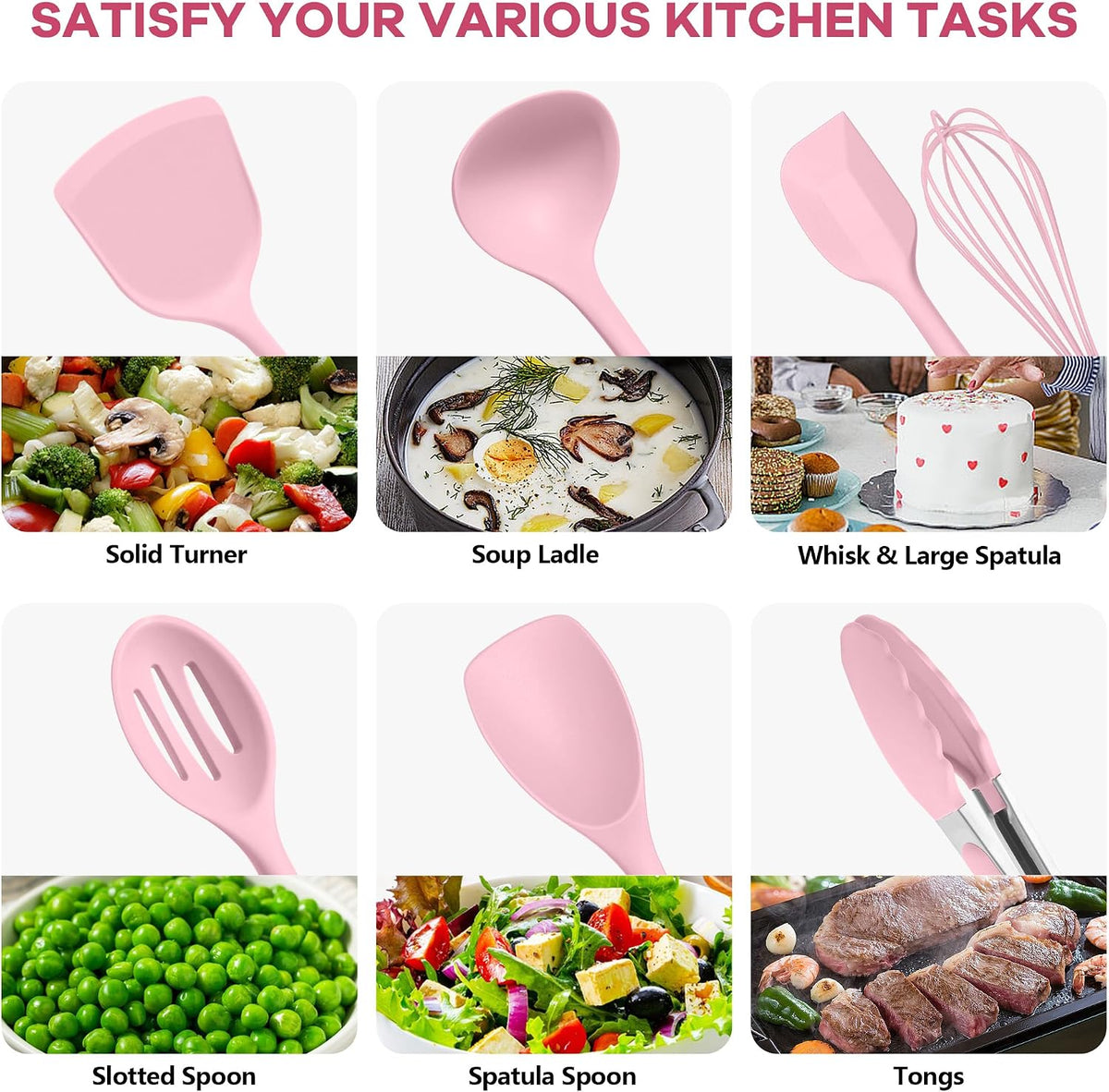 Silicone Cooking Utensils, 10 Pcs Kitchen Cooking Utensils Set