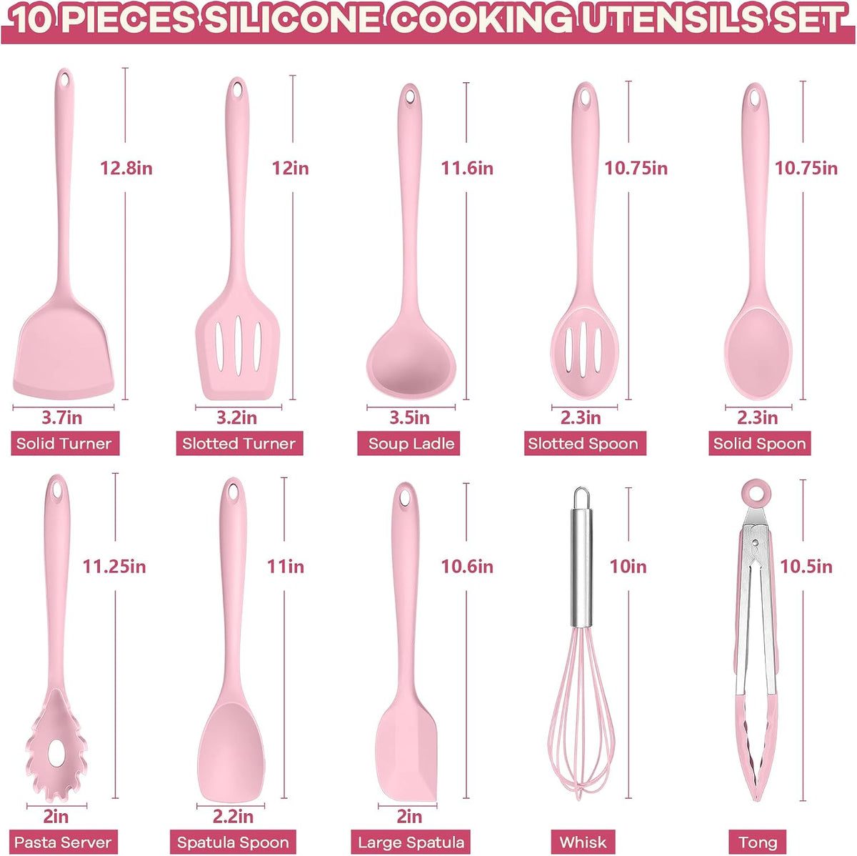 Silicone Cooking Utensils, 10 Pcs Kitchen Cooking Utensils Set